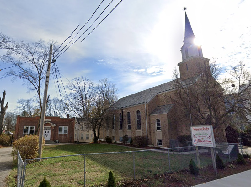 Calvin United Church next to the event space where a child was shot and killed on Saturday.