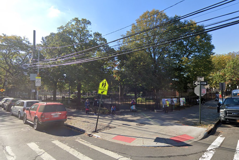 The park corner where two people were shot in Queens on Saturday.