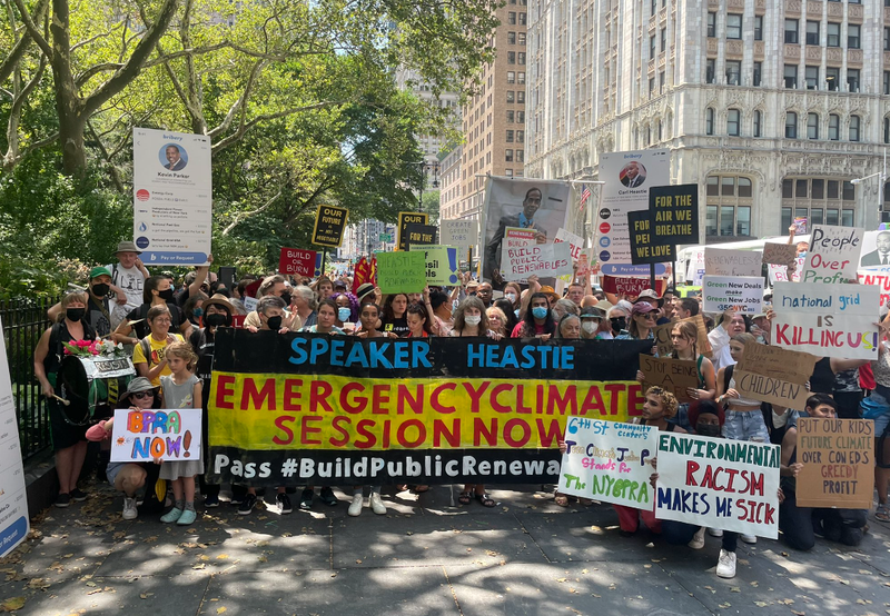 Protesters rallied outside of Assembly Speaker Carl Heastie's New York City office.