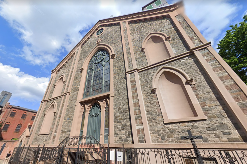 The Basilica of St. Patrick’s Old Cathedral, where police arrested five protesters who were attempting to block a group of anti-abortion activists from marching to a Planned Parenthood on Saturday.