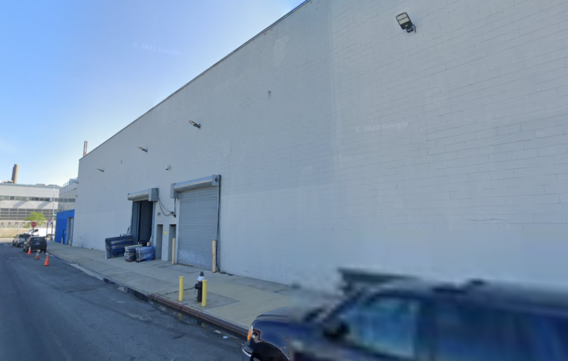 The industrial area in Greenpoint where police said four were hit in a drive-by shooting at a biker party.