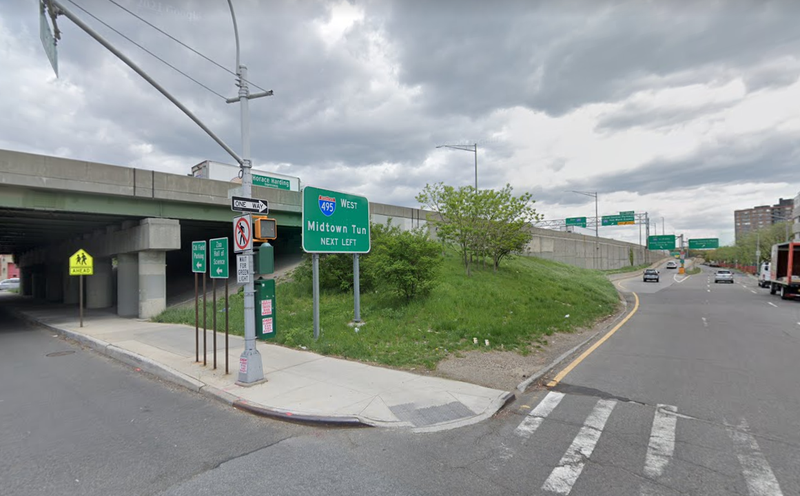 The area off the Horace Harding Expressway where a driver shot a man during a road rage confrontation on Saturday.
