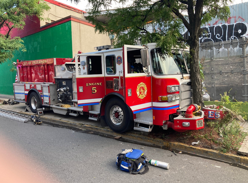 One of the two firetrucks that crashed after colliding with each other.