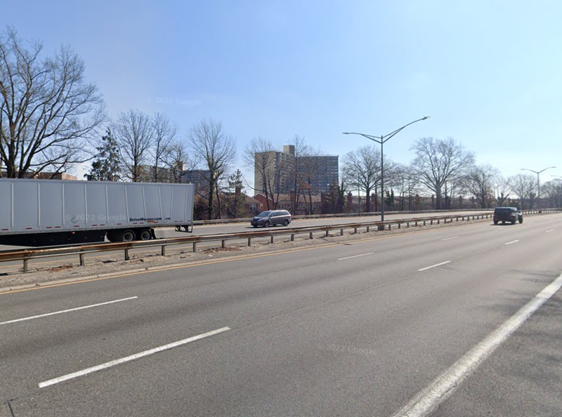 The area of the Clearview Expressway near the area where a 47-year-old man crashed on Monday.