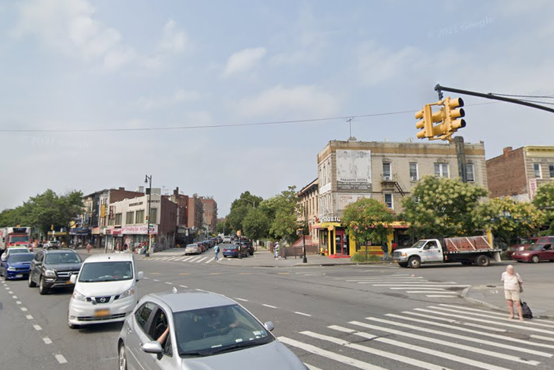 The intersection of Glenwood Road and Flatbush Avenue, where a 79-year-old woman was killed by a bus on Thursday.