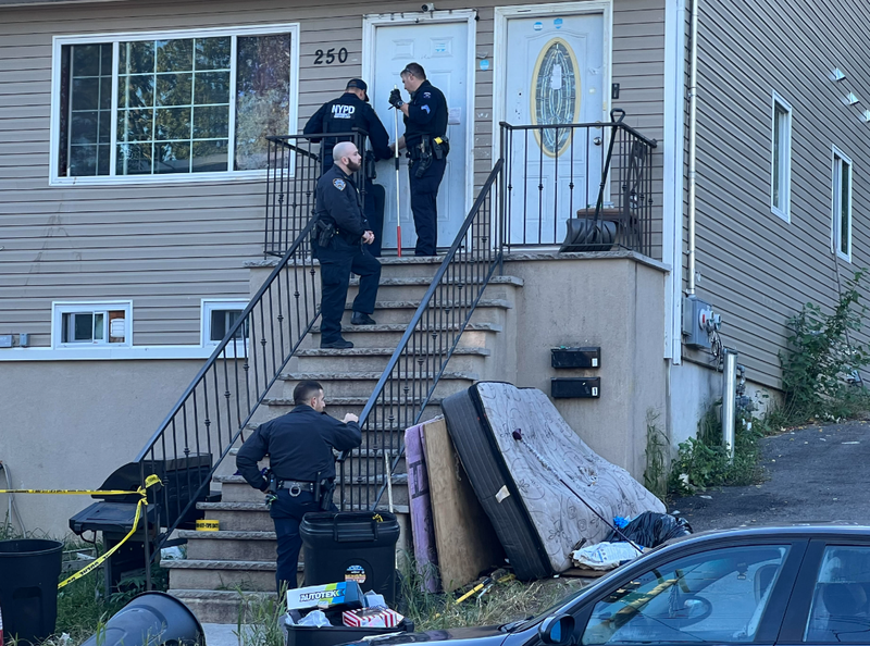 Police approach the house that the dogs escaped from.