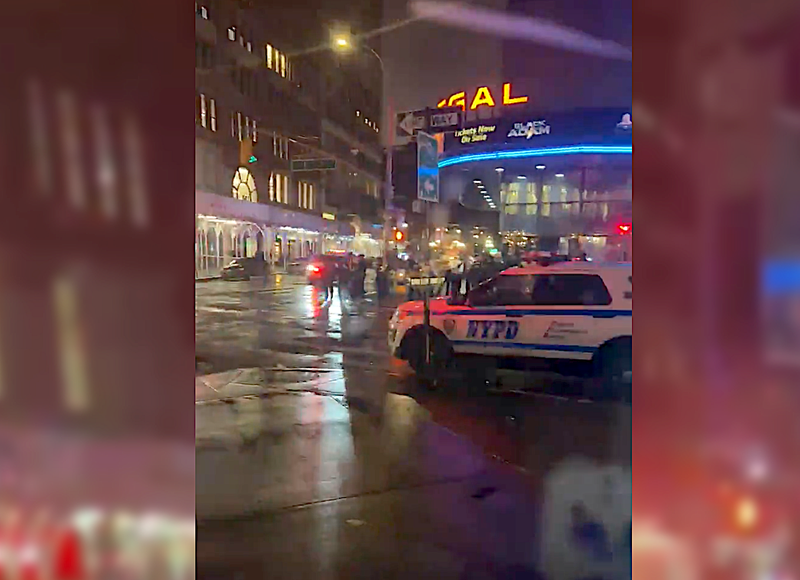 Police outside the Regal Union Square, where a man was shot on Monday night