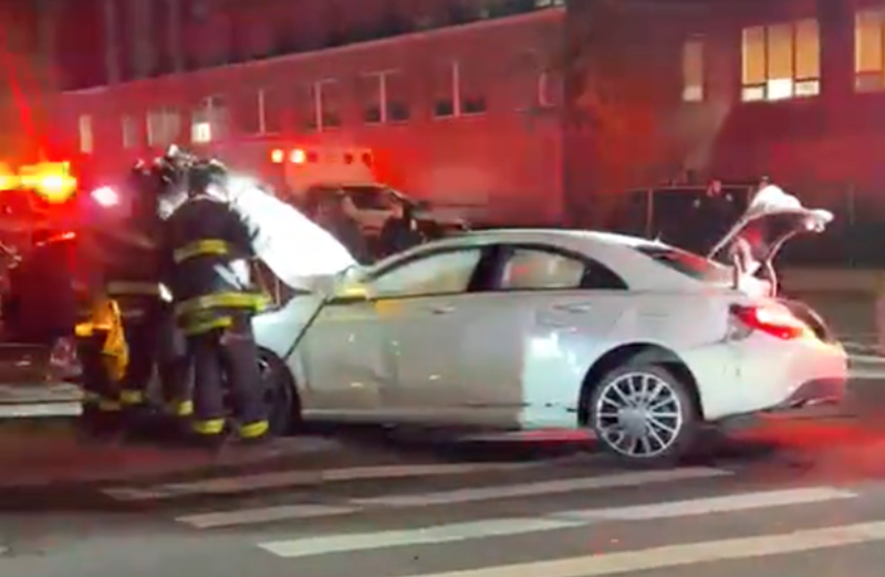 A carjacking crew tried to escape with a stolen BMW but crashed into a car with their accomplices early Tuesday in the Bronx, police said.