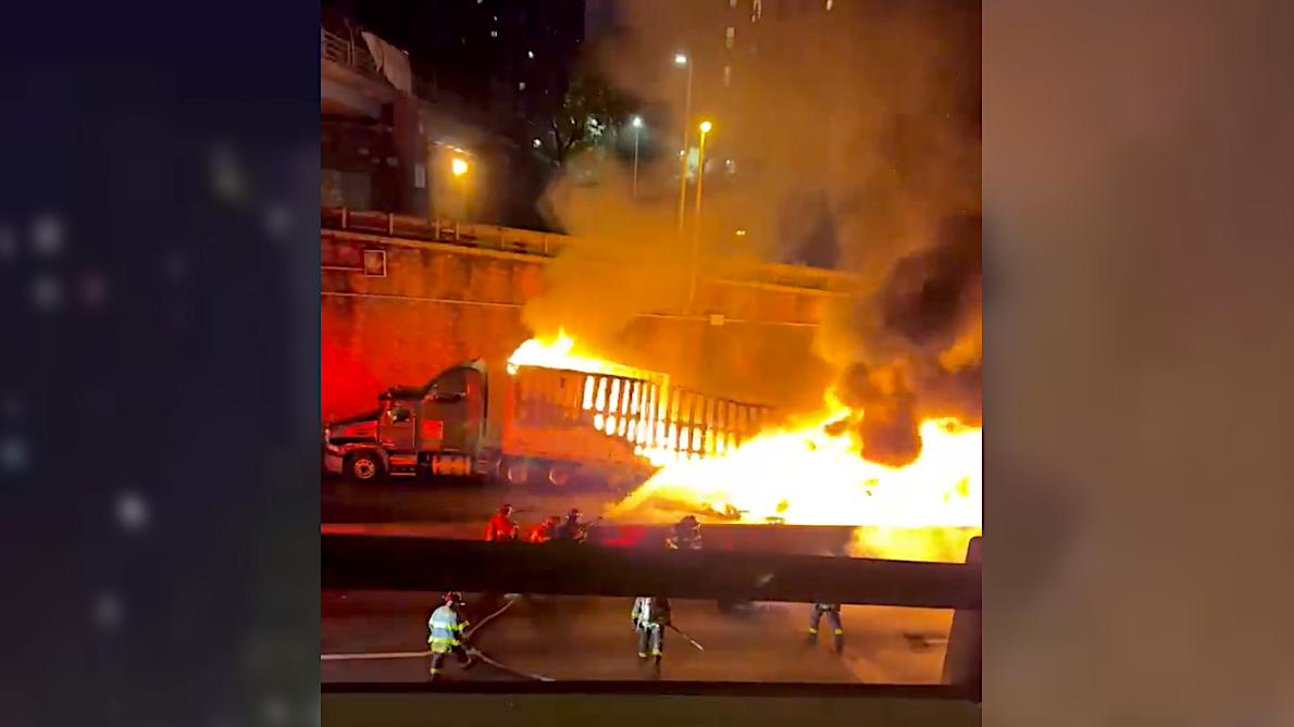 Woman dead after car sandwiched by trucks in fiery Cross Bronx Expressway crash