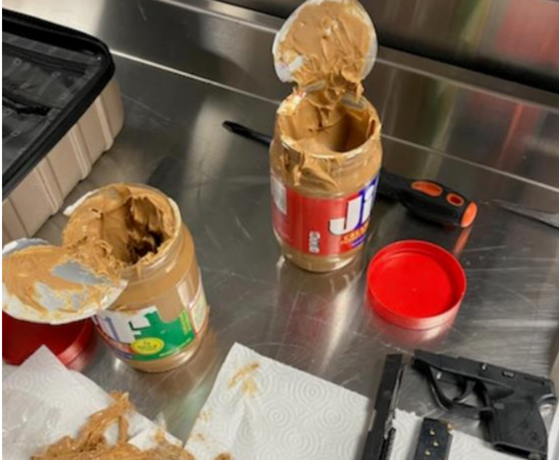 A man tried to hide gun parts and a loaded magazine inside jars of peanut butter as he went through a TSA checkpoint at JFK Airport Thursday.