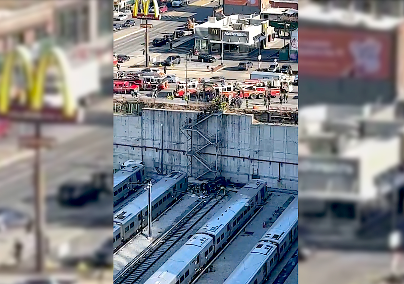 The trainyard in Prospect Heights where a car flipped over the barrier onto the tracks below.