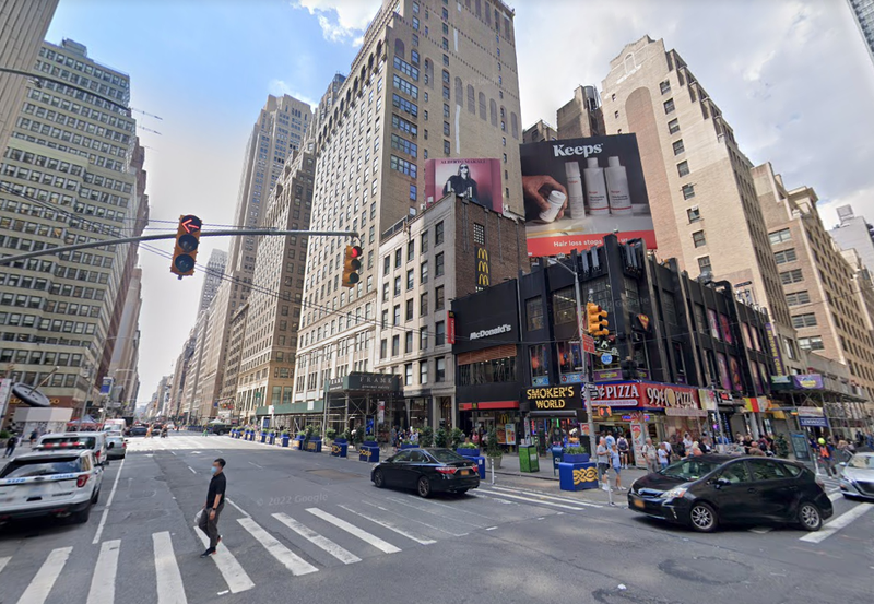 The intersection of Seventh Avenue and West 40th Street, where a man was stabbed on Saturday, according to police.