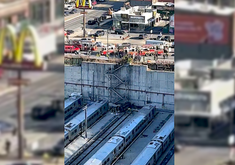 The trainyard in Prospect Heights where a car flipped over the barrier onto the tracks below.