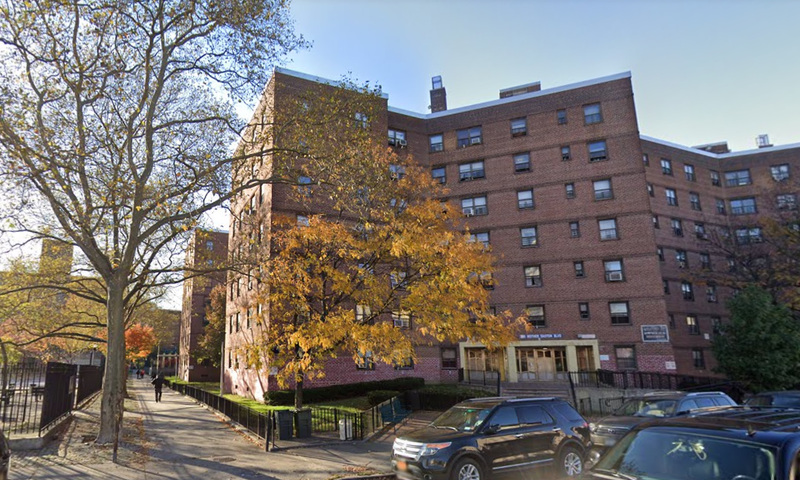 One of the apartment buildings at the Howard Houses, the NYCHA complex where a group beat and robbed a delivery worker, according to police.