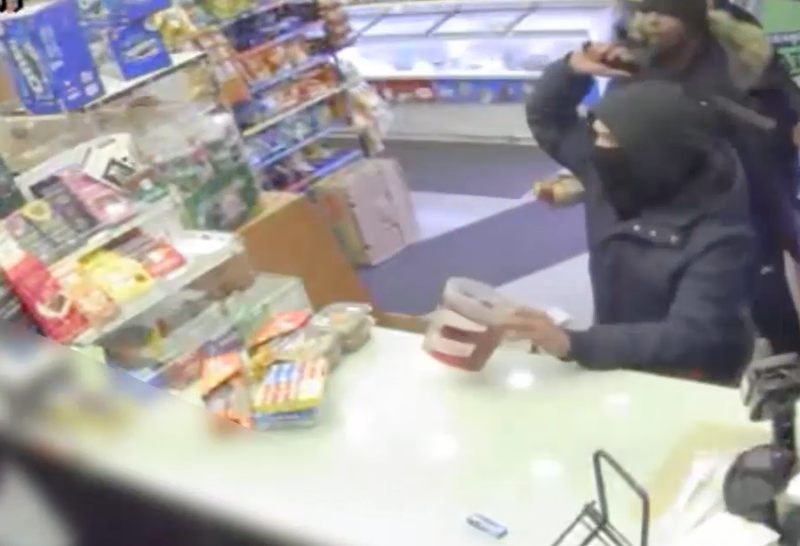 The trio tossed kitchen knives at employees who wouldn't give them cash, according to police