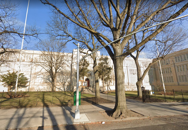 The Health, Arts, Robotics, and Technology High School in Cambria Heights, a block away from where two teenagers were shot on Wednesday.