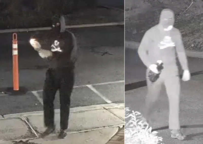 Police released surveillance images of a man they say threw a firebomb at the front door of Temple Ner Tamid that failed to ignite. 