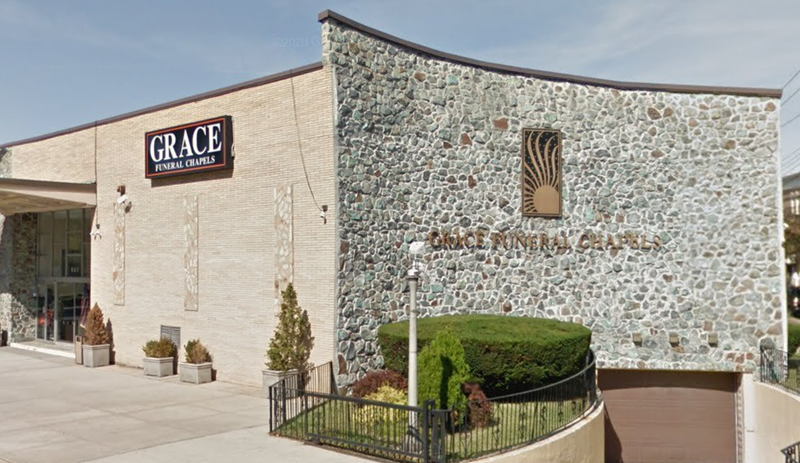 Grace Funeral Chapels in Cypress Hills, where a 40-year-old man was fatally shot on Wednesday.