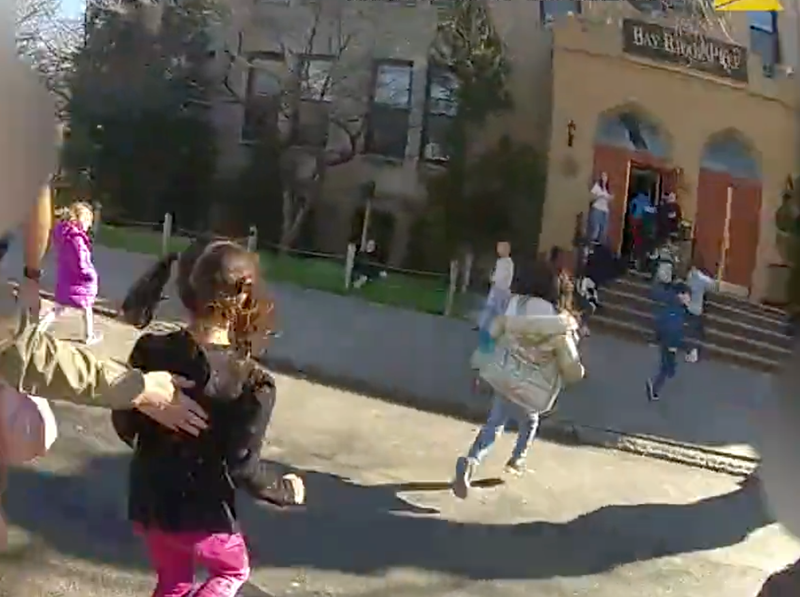 Bodycam video shows NYPD officers hurrying elementary students into a school in Bay Ridge during Monday's U-Haul truck rampage