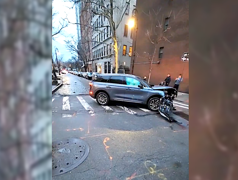 The car thief left a trail of destruction in the West Village, Perry and Washington streets, where he smashed into an SUV