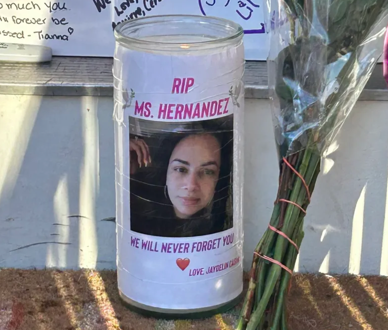 A photo of Luz Hernandez is seen on a candle outside her Jersey City home on Feb. 10, 2023.