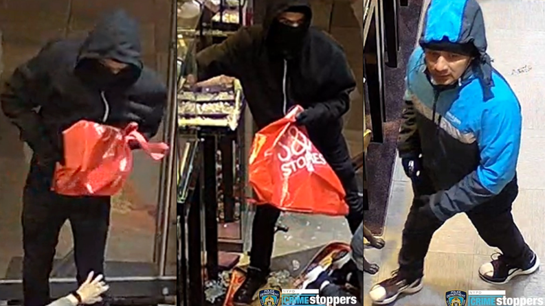 VIDEO: Robbers who stole $500K from QNS jewelry store, pistol-whipped woman, 79, posed as Amazon delivery workers