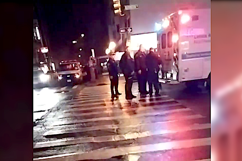NYPD officers at the scene of the subway slashing early Thursday morning on the Upper East Side