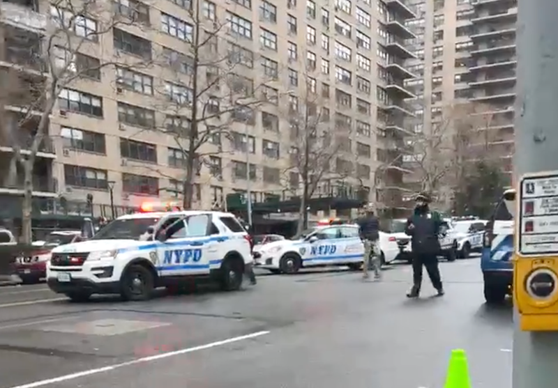 Police respond to a shooting outside an Upper West Side high school Tuesday morning.