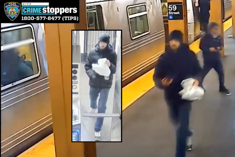 Police released video of a man they're searching for in an unprovoked subway shoving at the 59th Street station station in Brooklyn on Sunday evening