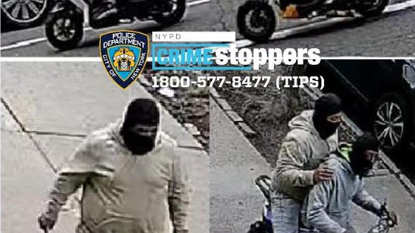 Group of masked men stealing NYC delivery workers' bikes at gunpoint
