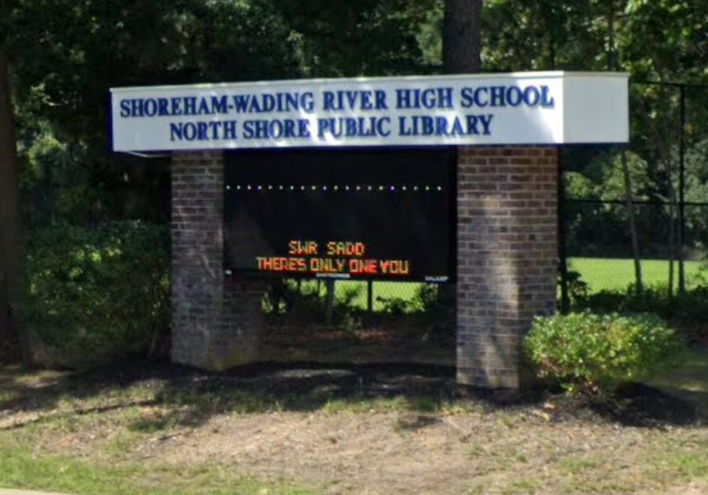 Shoreham-Wading River High School, where three swastikas were discovered on desks.
