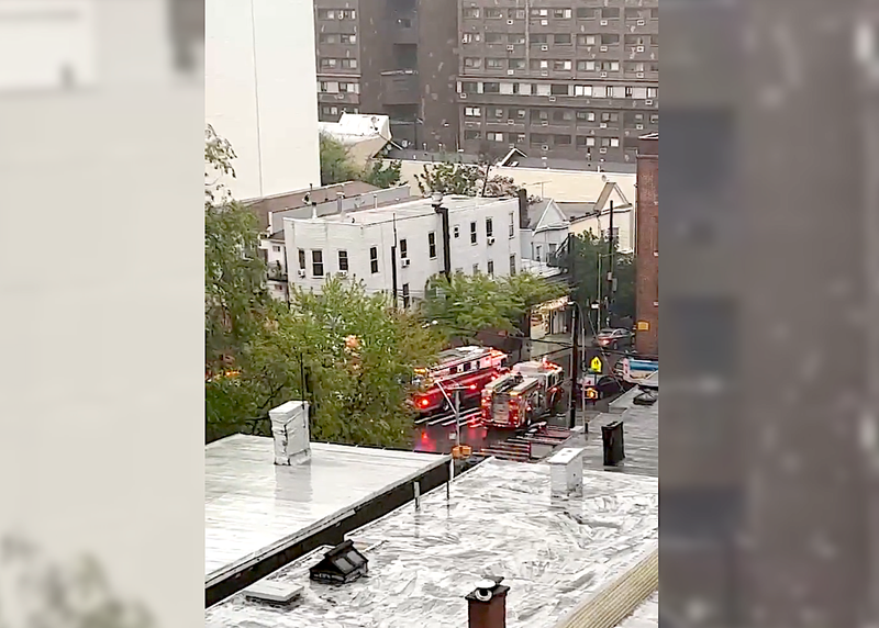 The FDNY at the scene of a partial wall collapse in the Tremont section of the Bronx on Sunday evening