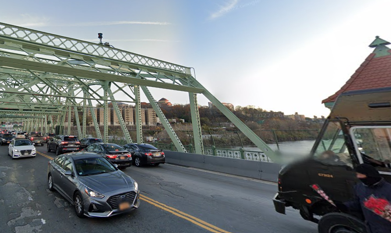 The Bronx side of the University Heights bridge in Inwood, where a driver sped through a police checkpoint, injuring an officer on Saturday.