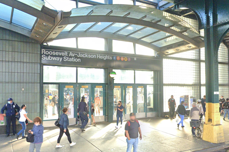 Police are looking for a female suspect who shoved a 67-year-old victim down a flight of stairs at the Jackson Heights-Roosevelt Avenue/74th Street subway station.