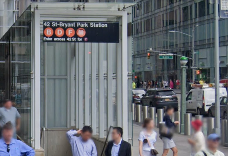 The 42nd Street-Bryant Park subway station where a person was hit by a train on Saturday.