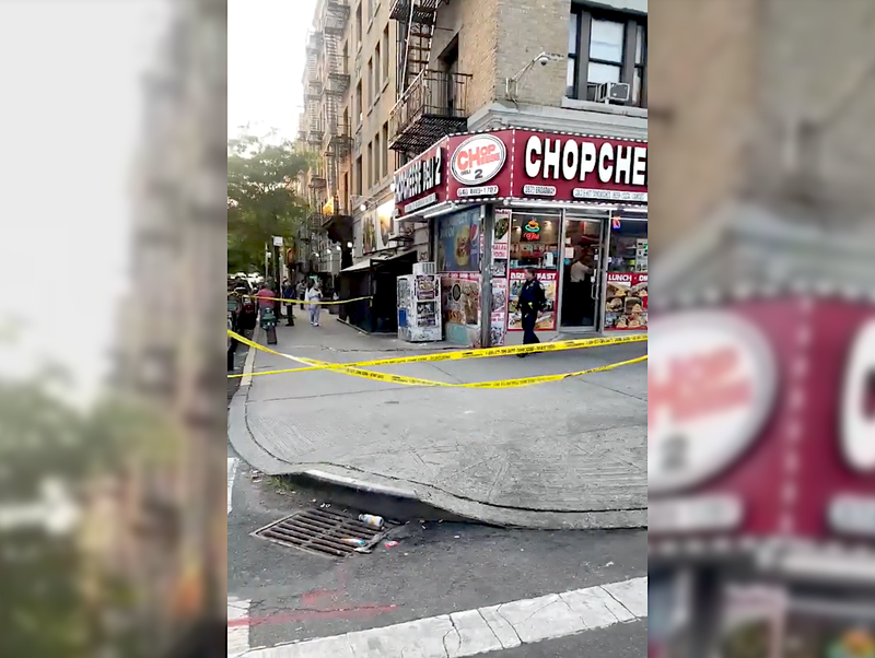 Police tape blocked off Chop Cheese Deli 2 at W. 162nd Street and Broadway after the shooting Tuesday evening