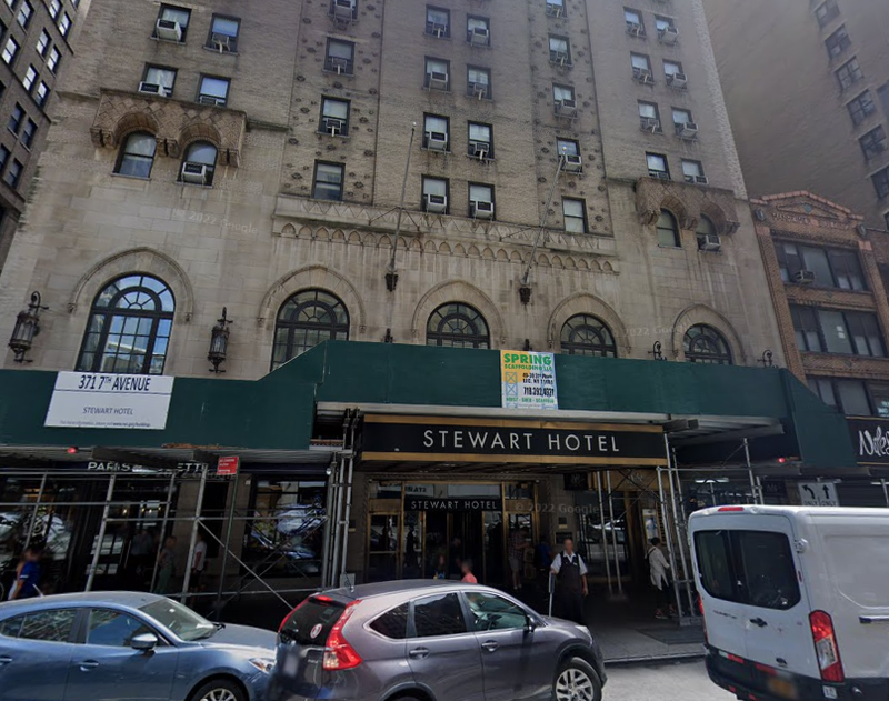 The Stewart Hotel, which closed during the COVID-19 pandemic and was converted to temporary housing for asylum seekers in November.