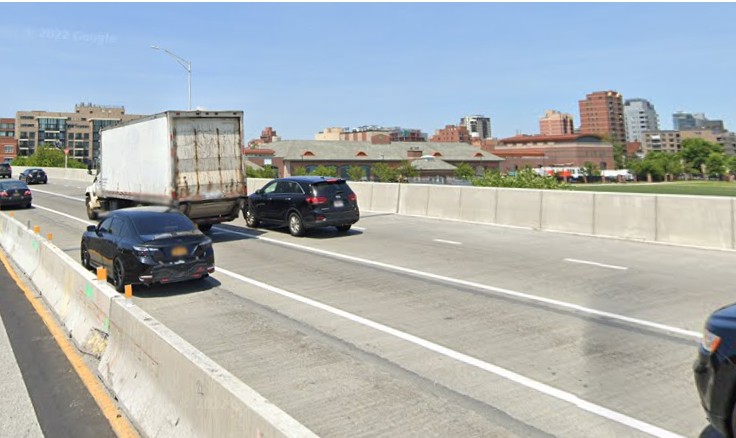 A section of the Van Wyck Expressway near where a police officer was filmed attempting to run a scooter rider of the road.
