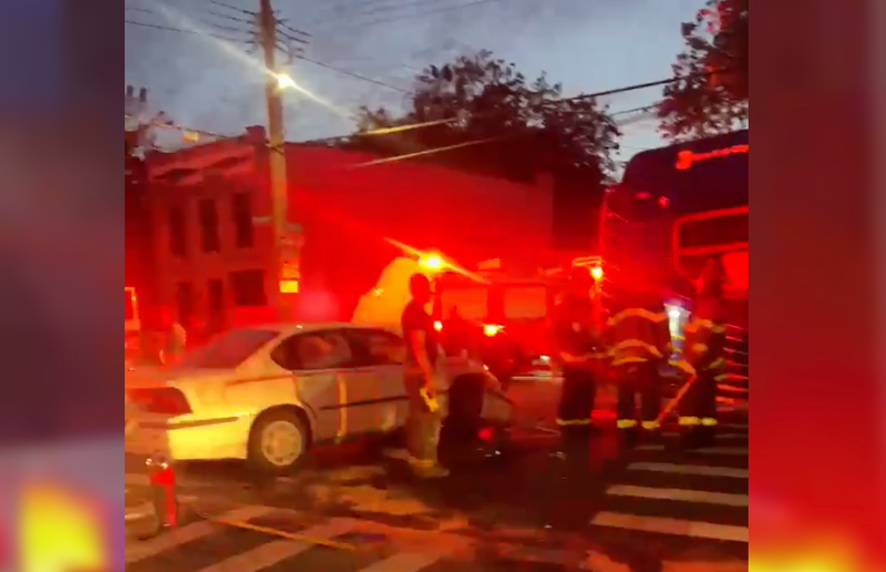 A chain-reaction crash in Brooklyn Sunday left 13 people with minor injuries and a woman critically injured.