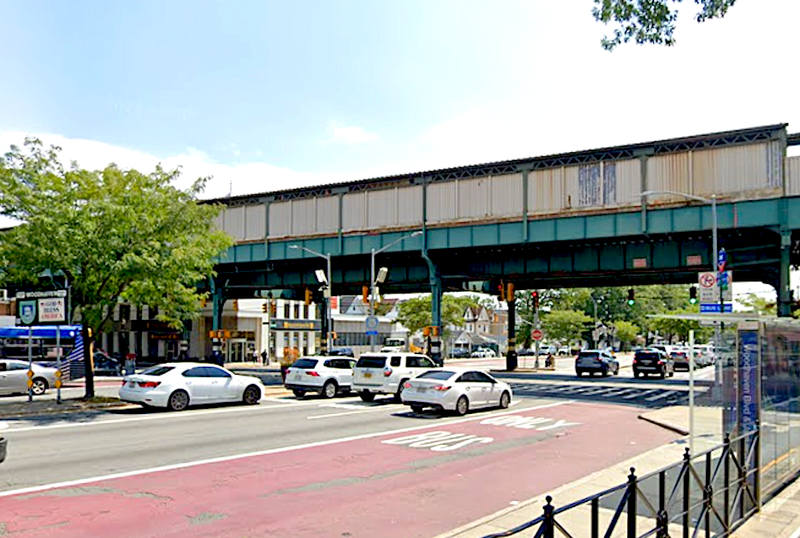 A woman was pushed onto the J tracks at the 75th Street–Elderts Lane station in Woodhaven on Monday morning
