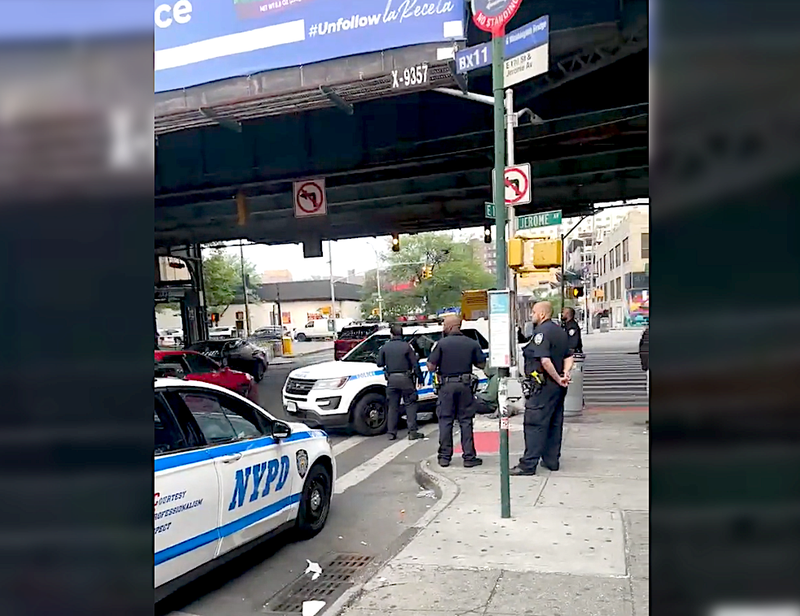 Police gathered outside the station after the attack.