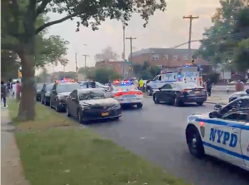 Four NYPD officers suffered minor injuries after a Brooklyn crash Saturday night.