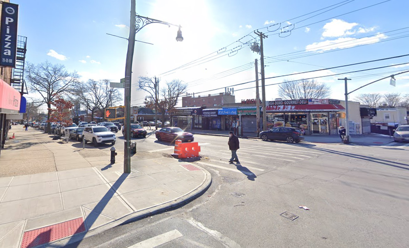 The intersection of Eastchester Road and Mace Avenue, where a 4-month-old was discovered alone in a stroller Friday.
