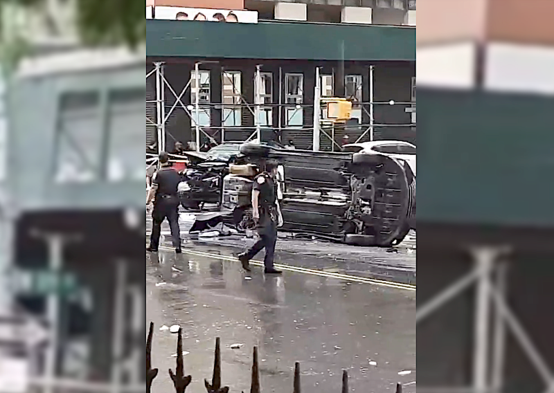 The crash was so intense that one vehicle was flipped onto its side, video shows