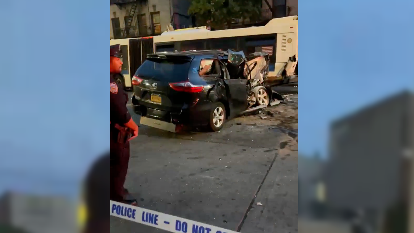 10 hurt after van crashes into Bronx bus, bursts into flames