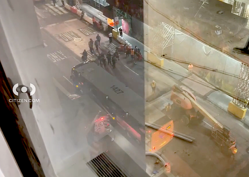 The crash happened next to a high-rise construction site at East 48th Street and Madison Avenue