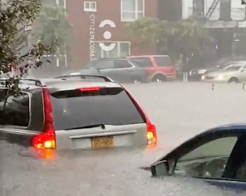Cars under water after historic rain hits New York on Sept. 29.