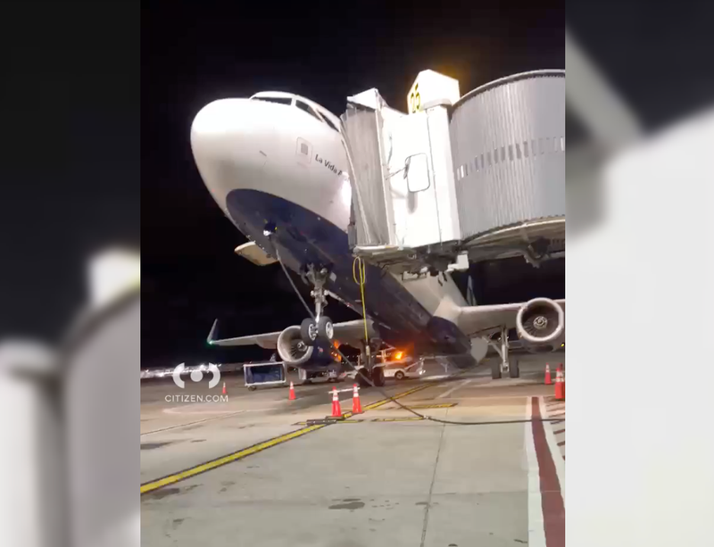 Video shows the nose of a JetBlue plane lifted into the air Sunday night at JFK Airport