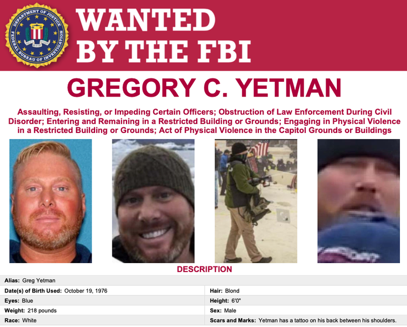 A wanted poster put out by the FBI before Yetman's arrest Friday