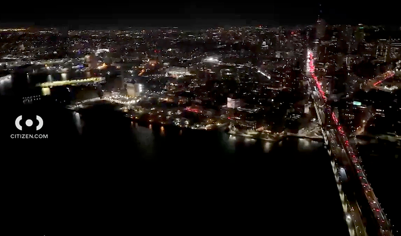 Witnesses described a flash from the Con Edison substation in Dumbo (pictured center), as well as smoke on the water just north of the Manhattan Bridge